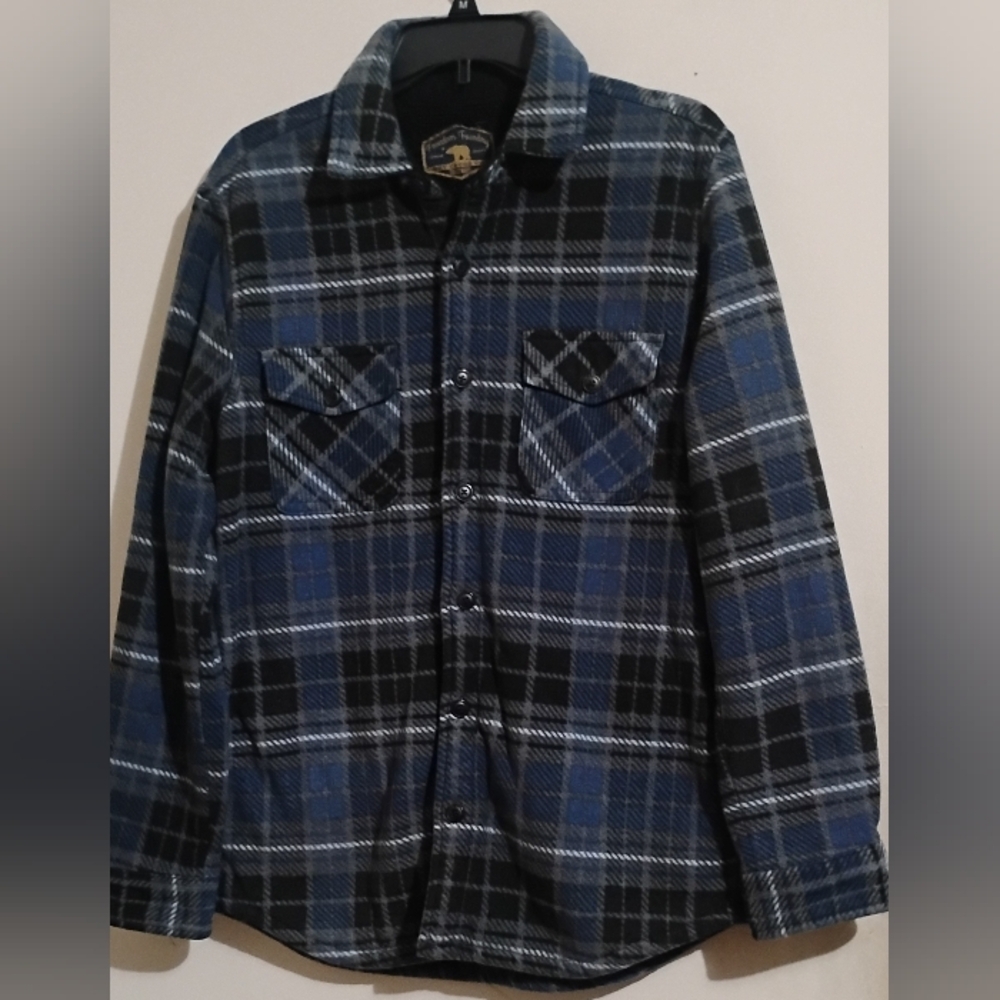Freedom Foundry Dry Goods Men's Flannel Fleece Lined Jacket Plaid Blue Grey M